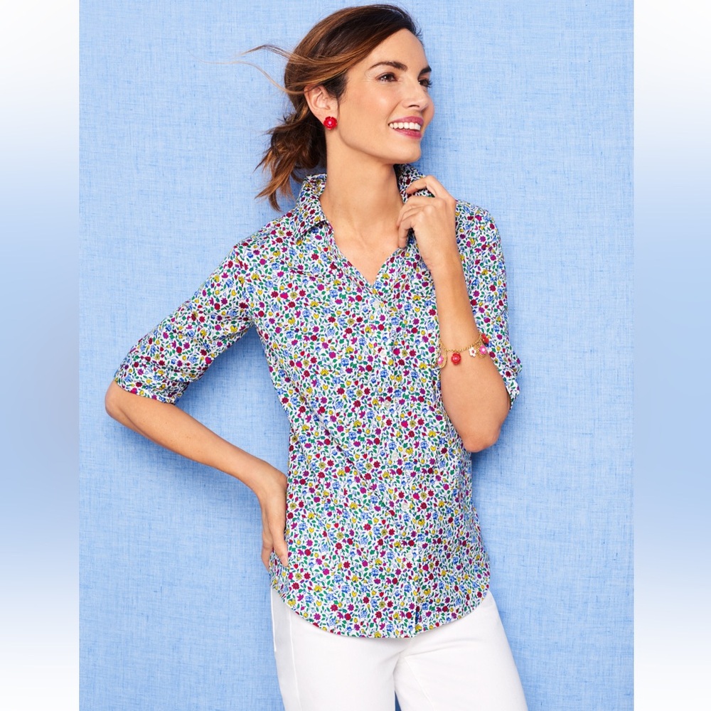 Talbots The Perfect Shirt Button Down Prairie Floral Size 14